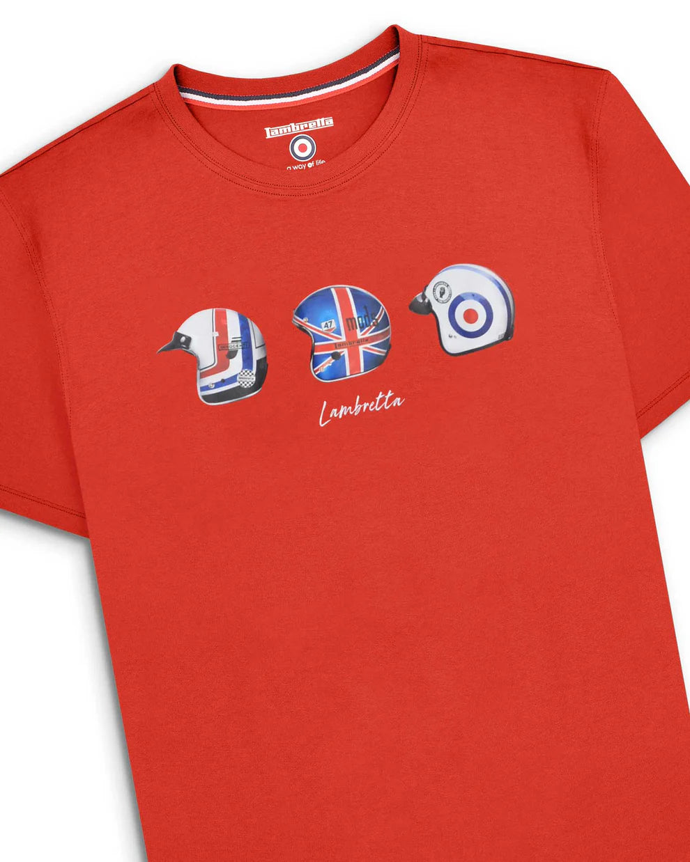 Lambretta Men's SS4007 Helmet Print T Shirt Red