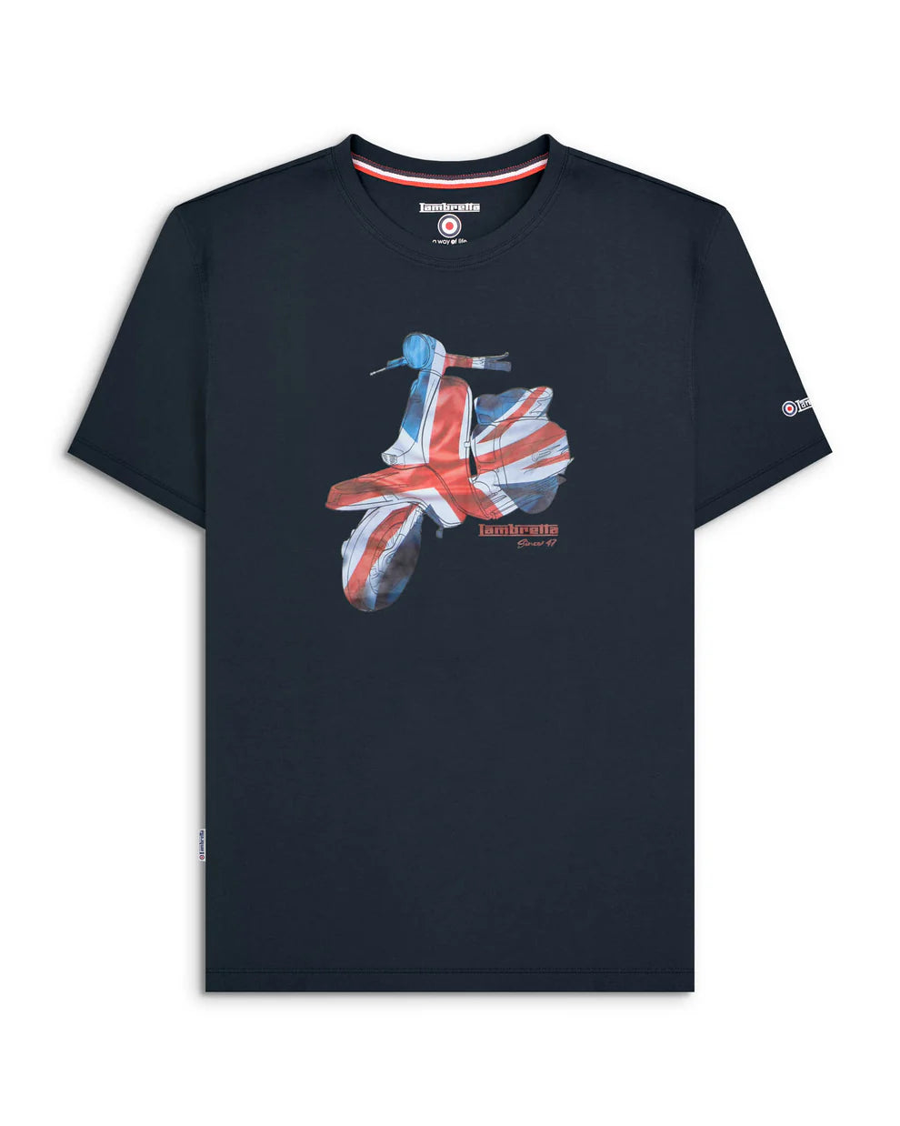 Lambretta Men's SS4013 Scooter Print T Shirt Navy Blue