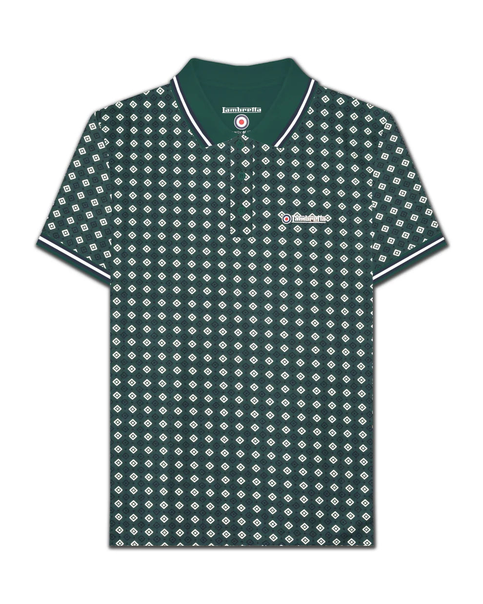 Lambretta SS7164 GEO AOP Polo Shirt Green Gabels
