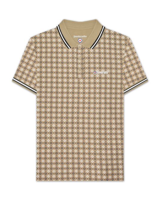 Lambretta SS7164 GEO AOP Polo Shirt Lead Grey