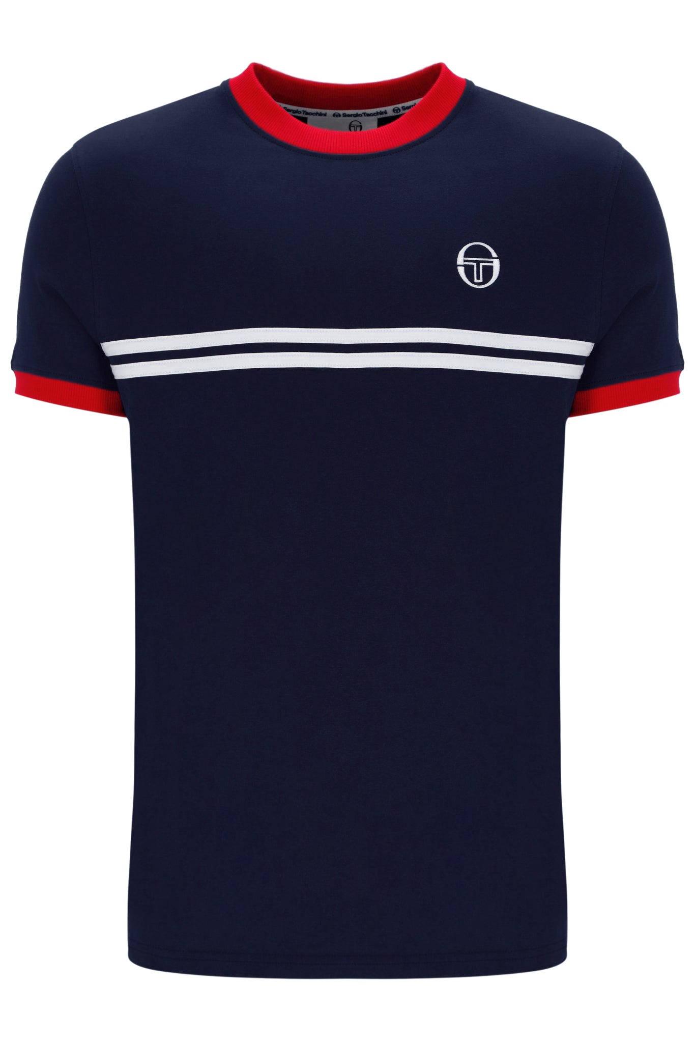 Sergio Tacchini Men's STM14565 Supermac Short Sleeve T Shirt Maritime Blue / Adrenaline Rush / White