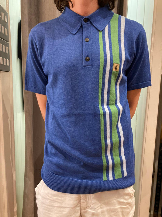 Gabicci Vintage Men's V54GM03 Soda SS Racing Stripe Polo Shirt Sapphire Blue