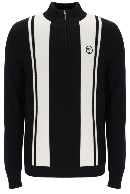 Sergio Tacchini Men's Young Line 1/4 Zip Knit Jumper Black / Gardenia