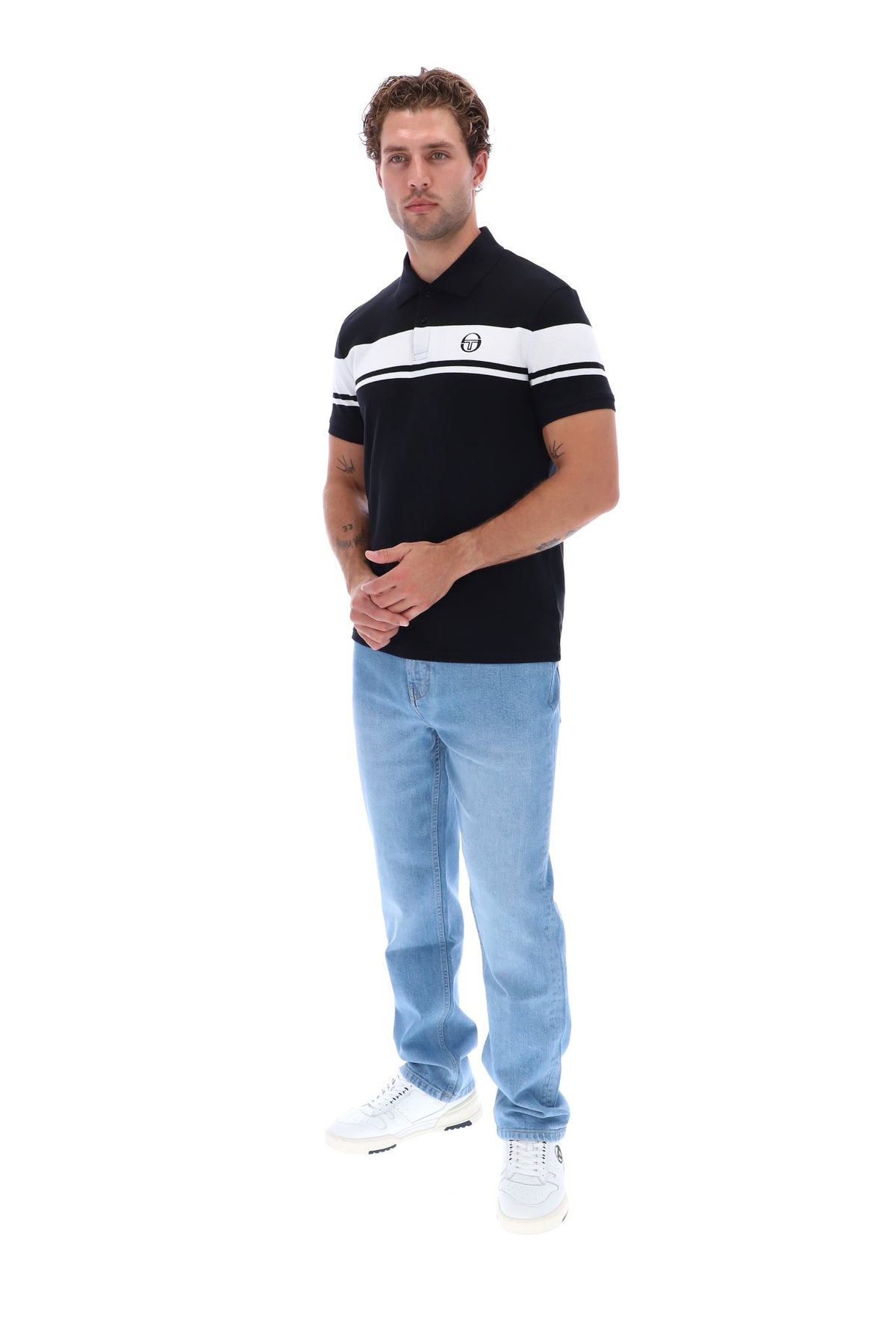 Sergio Tacchini STM14554 SS Young Line Polo Shirt Black / White