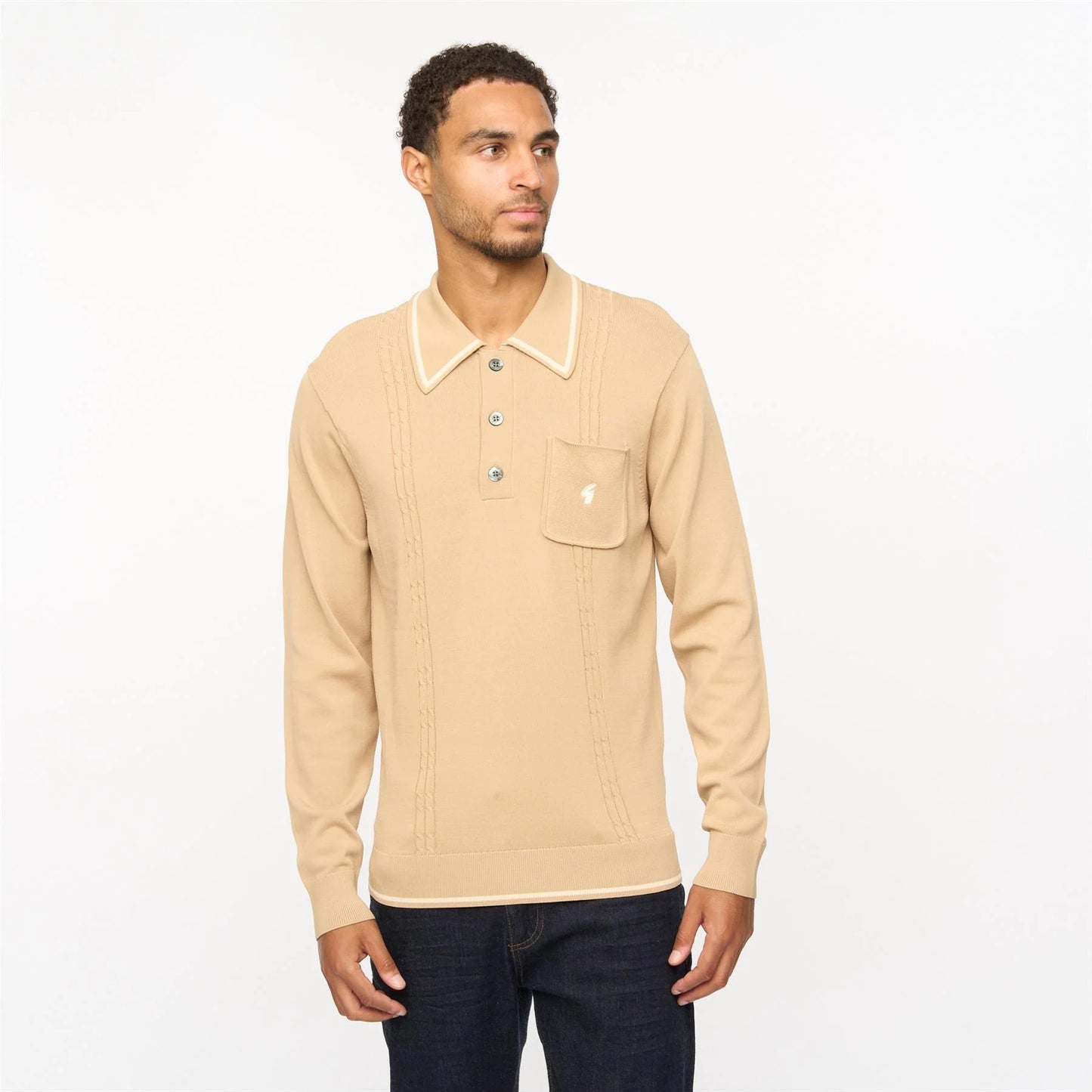 Gabicci Vintage Men's V55GM24 Ned L/S Polo Shirt Nutmeg