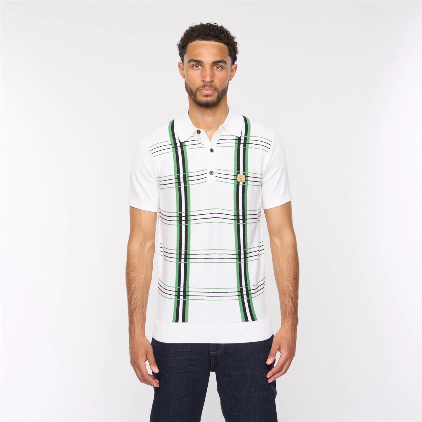 Gabicci Vintage Men's V54GM01 Miller SS Check Polo Shirt White