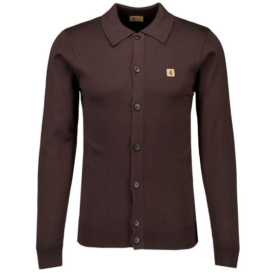 Gabicci Vintage Men's V55GK16 Azima L/S Button Knit Polo Shirt Clove Brown