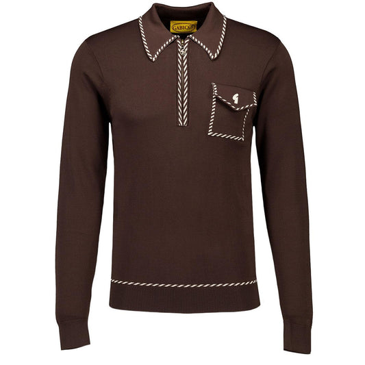 Gabicci Vintage Men's V55GM23 Kiki L/S Zip Knit Polo Shirt Clove Brown