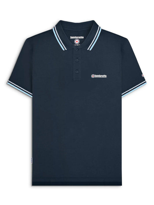 Lambretta SS1608 Twin Tipped Polo Shirt Navy / White / Sky