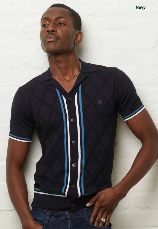 Gabicci Vintage Men's V54GM13 Ross SS Button Polo Shirt Navy Blue