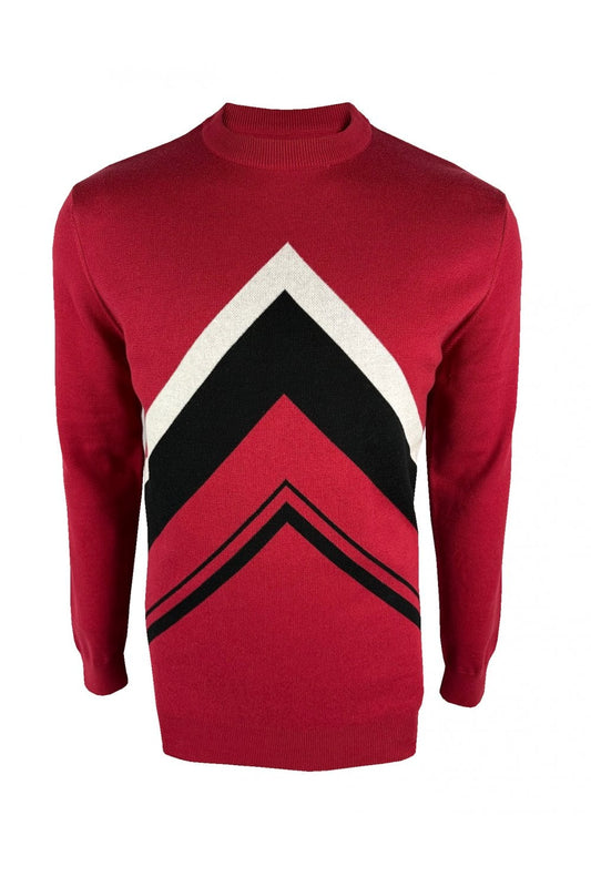 Ska & Soul Men's SS2568 'Letterman' Gallagher Chevron Knit Jumper Blood Red