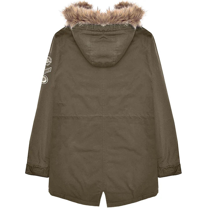 Lambretta Men's SS6252 Sherpa Lined Parka Coat Khaki Green