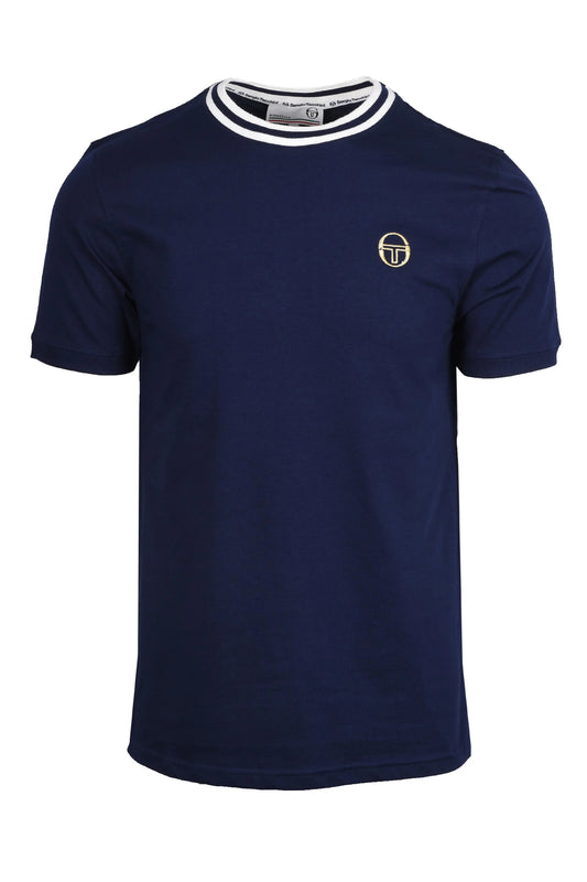 Sergio Tacchini Men's STM16208 SS Rainer Crew Neck T Shirt Maritime Blue / Gardenia