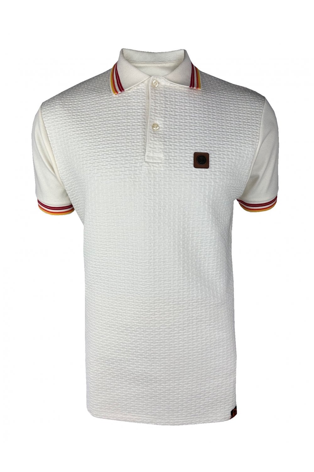 Trojan Records Men's TR9032 Basket Knit Plain Panel Polo Shirt Ecru