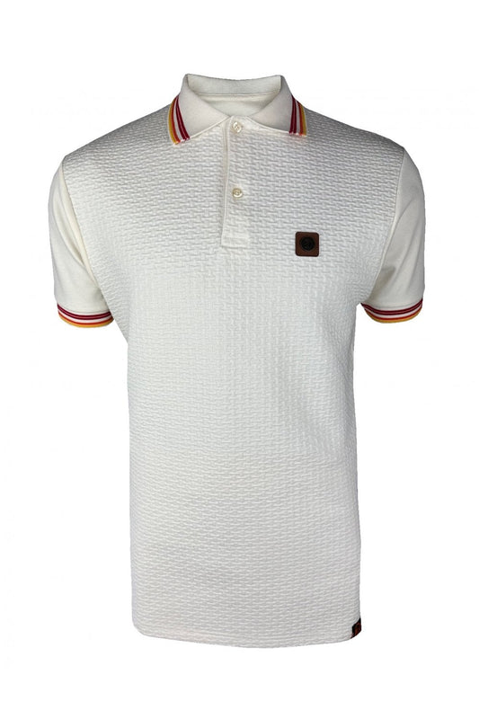 Trojan Records Men's TR9032 Basket Knit Plain Panel Polo Shirt Ecru