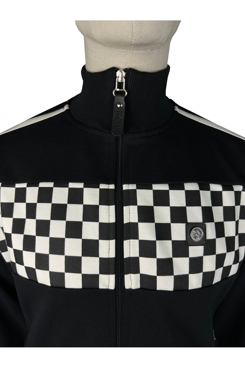 Trojan Records Men's TR9054 Chequerboard Track Top Black
