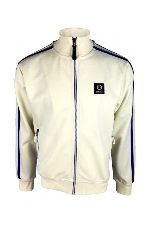 Trojan Records Men's TC1043 Contrast Zip Track Top Ecru