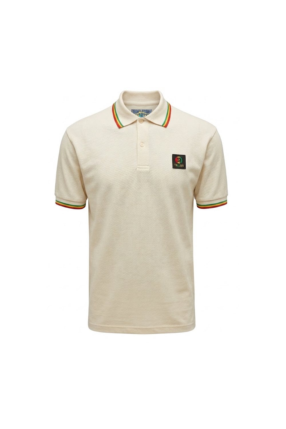 Trojan Records TR9121 Flag Badge Pique Polo Shirt Cream