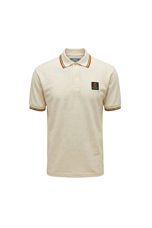 Trojan Records TR9121 Flag Badge Pique Polo Shirt Cream
