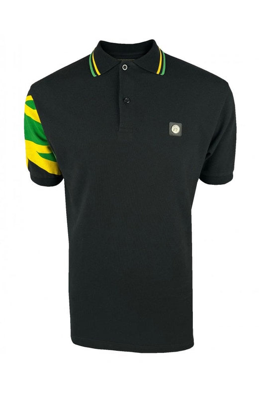 Trojan Records Men's TR9022 Flag Sleeve Pique Polo Shirt Black