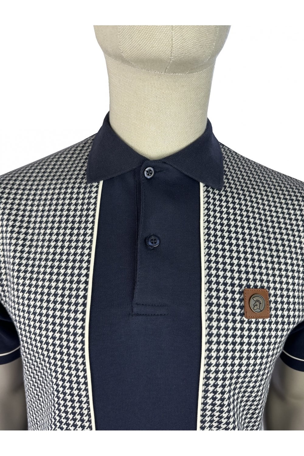 Trojan Records TR9118 Houndstooth Panel Polo Shirt Navy Blue