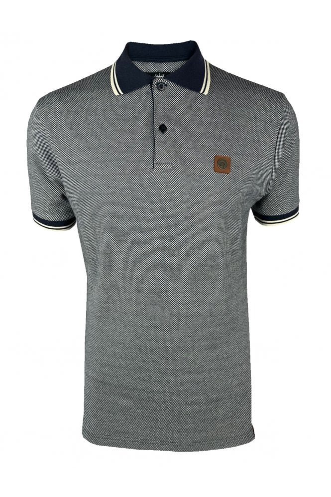 Trojan Records Men's TR9016 Jacquard Semi-Plain Polo Shirt Navy Blue