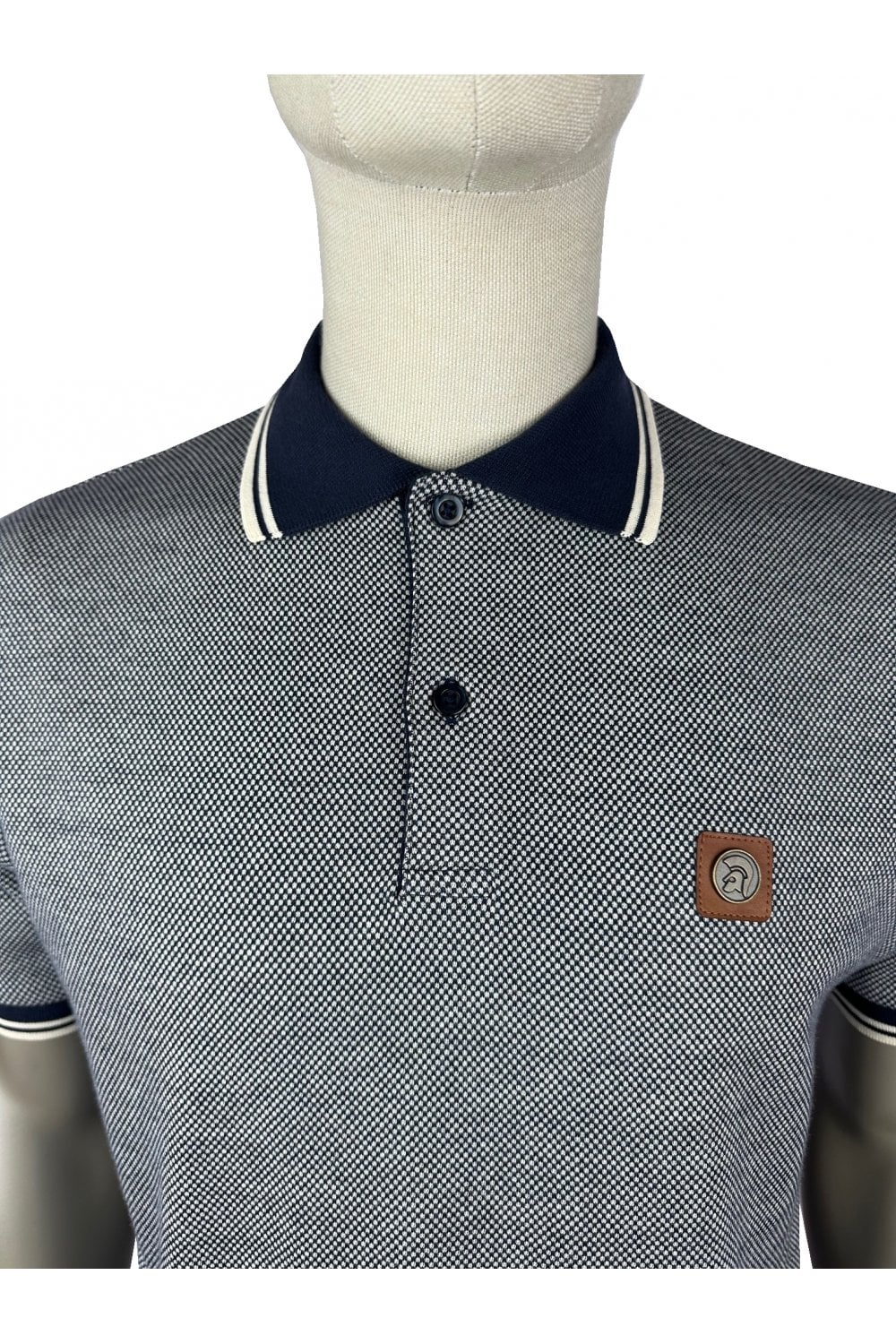 Trojan Records Men's TR9016 Jacquard Semi-Plain Polo Shirt Navy Blue