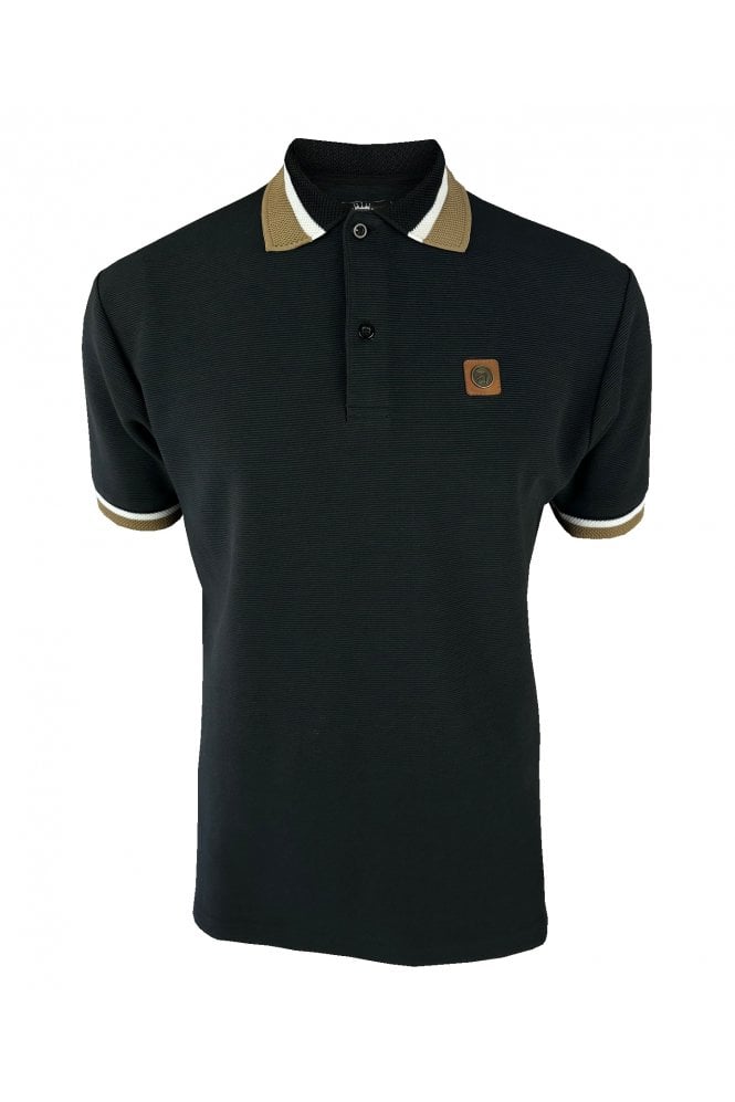 Trojan Records Men's TR9024 Jacquard Trim Ottoman Rib Polo Shirt Black
