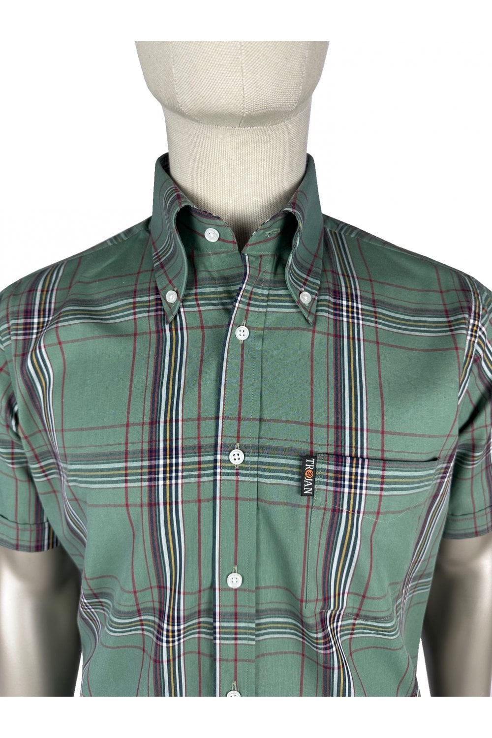 Trojan Records Men's TC1062 SS Large Check Shirt Green