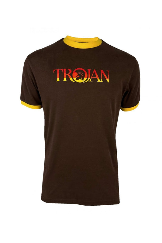 Trojan Records Men's TC1014 Logo Ringer T Shirt Chocolate Brown