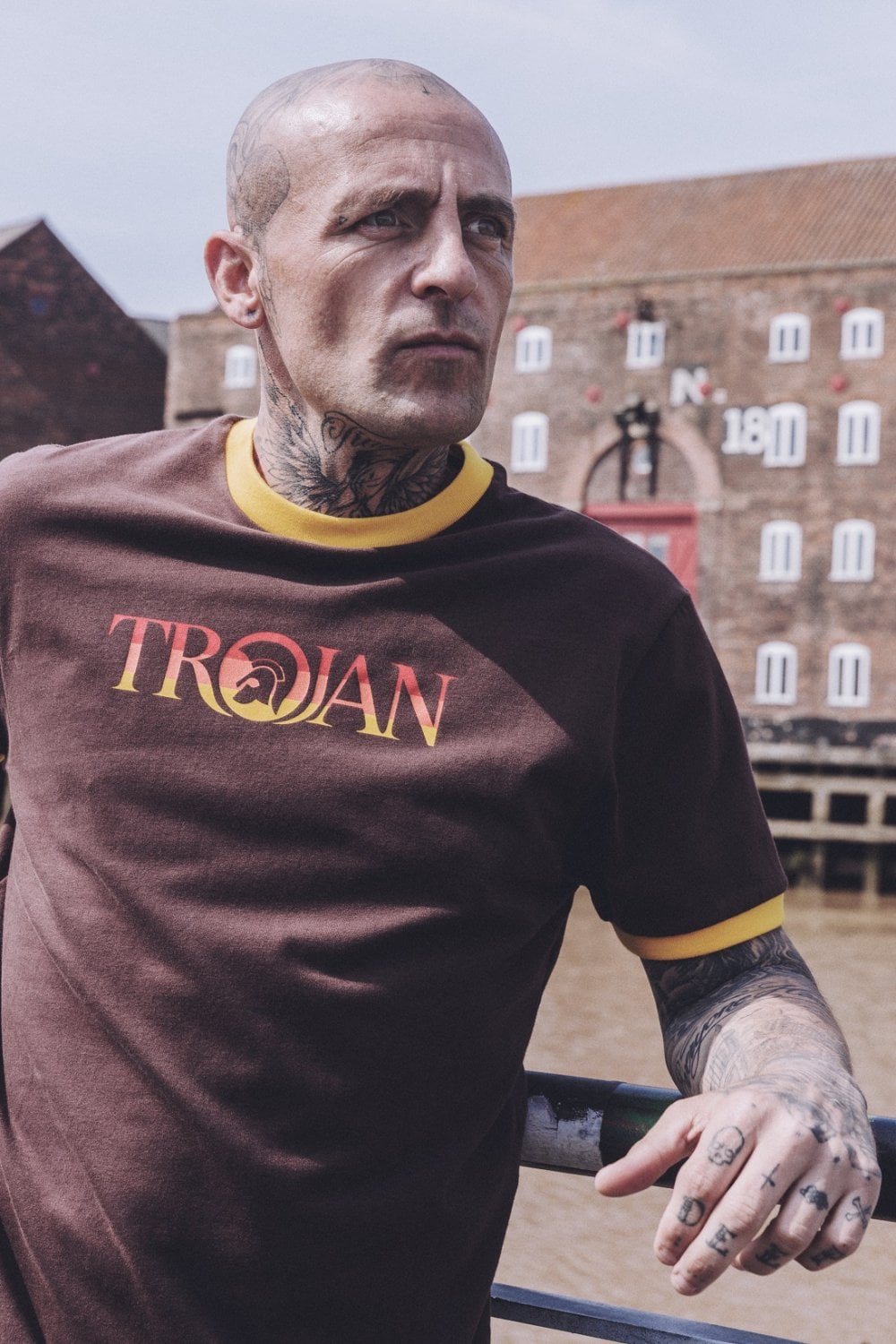 Trojan Records Men's TC1014 Logo Ringer T Shirt Chocolate Brown
