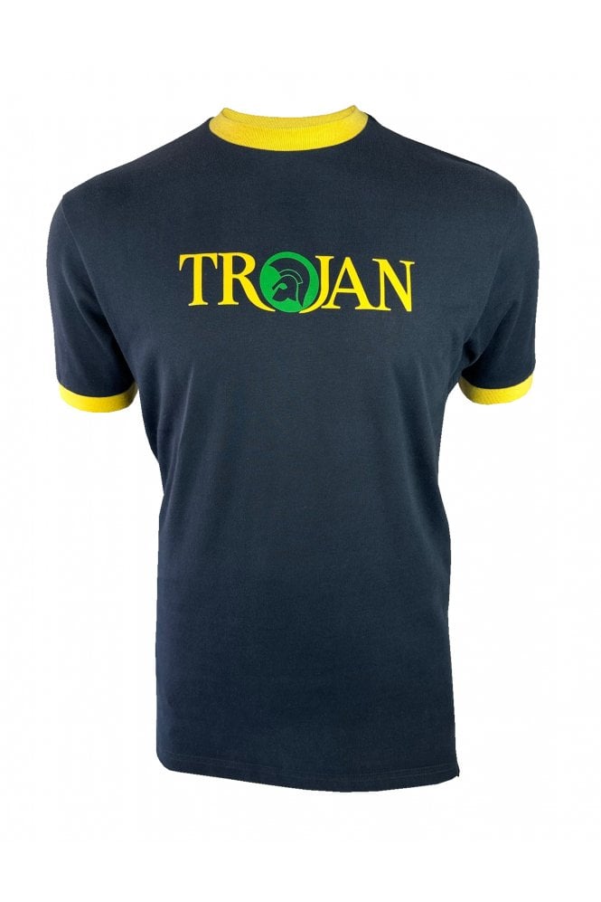 Trojan Records Men's TC1014 Logo Ringer T Shirt Navy Blue