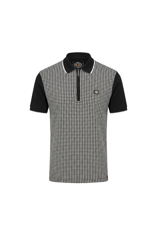 Trojan Records TR9125 Mono Houndstooth Zip Polo Shirt Black