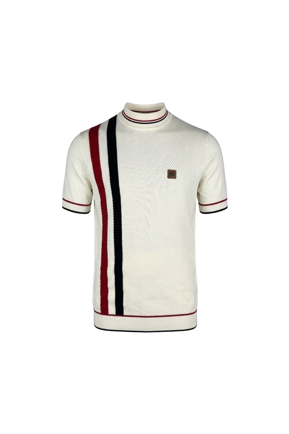 Trojan Records Men's TR9064 Racing Stripe Fine Gauge Turtle Tee Shirt Ecru