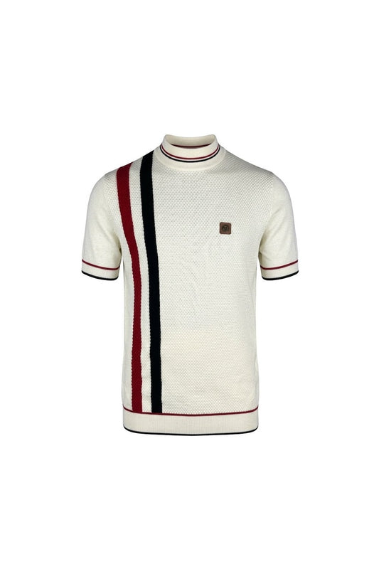 Trojan Records Men's TR9064 Racing Stripe Fine Gauge Turtle Tee Shirt Ecru