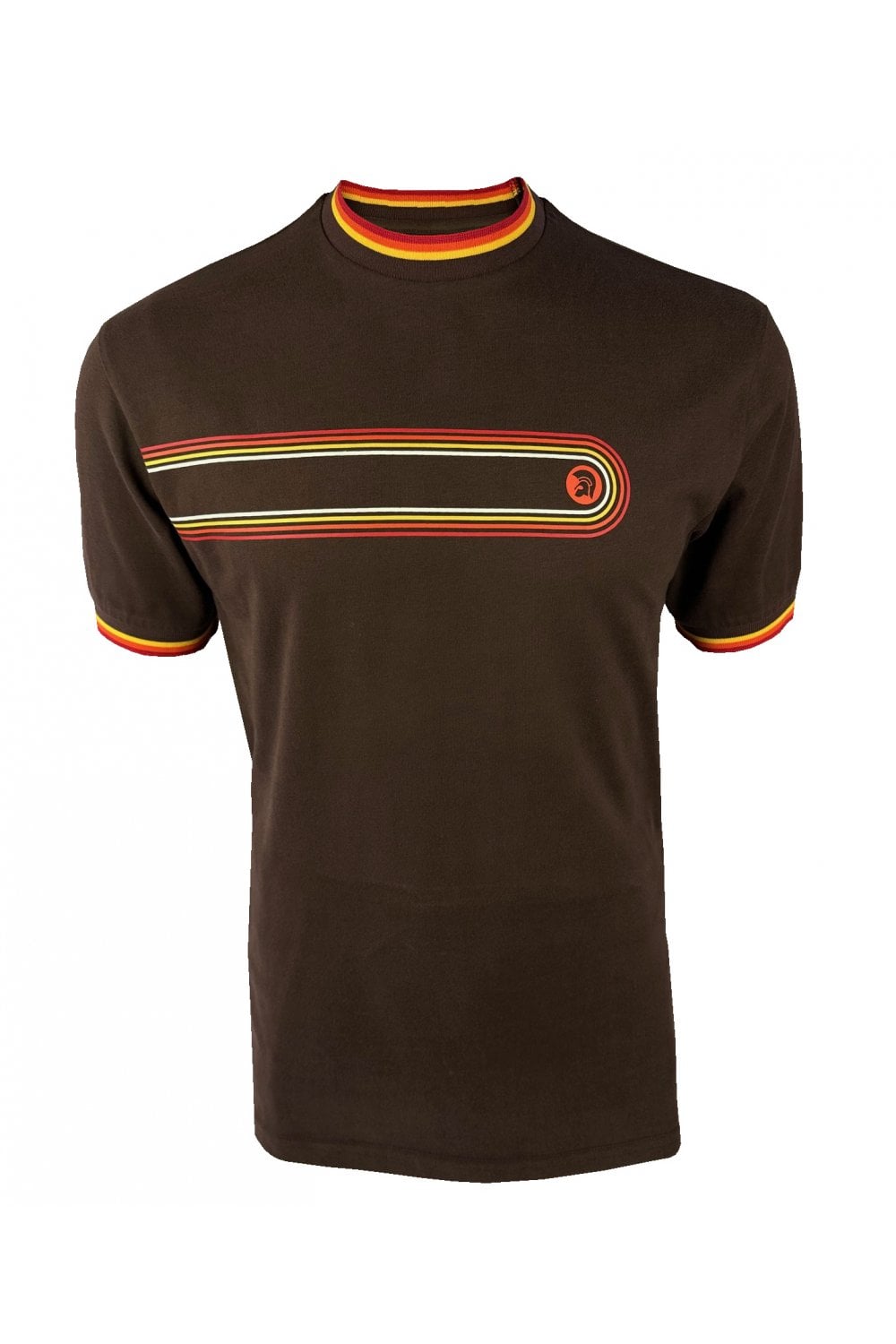 Trojan Records Men's TR9037 Retro Print Ringer Tee Shirt Chocolate Brown