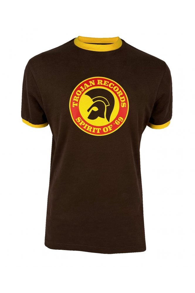 Trojan Records Men's TC1006 Spirit Of '69 Logo Tee Shirt Chocolate Brown