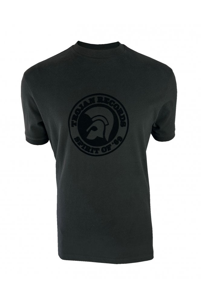 Trojan Records Men's TR9038 Spirit Self Flock Tee Shirt Black