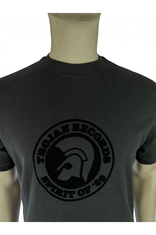 Trojan Records Men's TR9038 Spirit Self Flock Tee Shirt Black