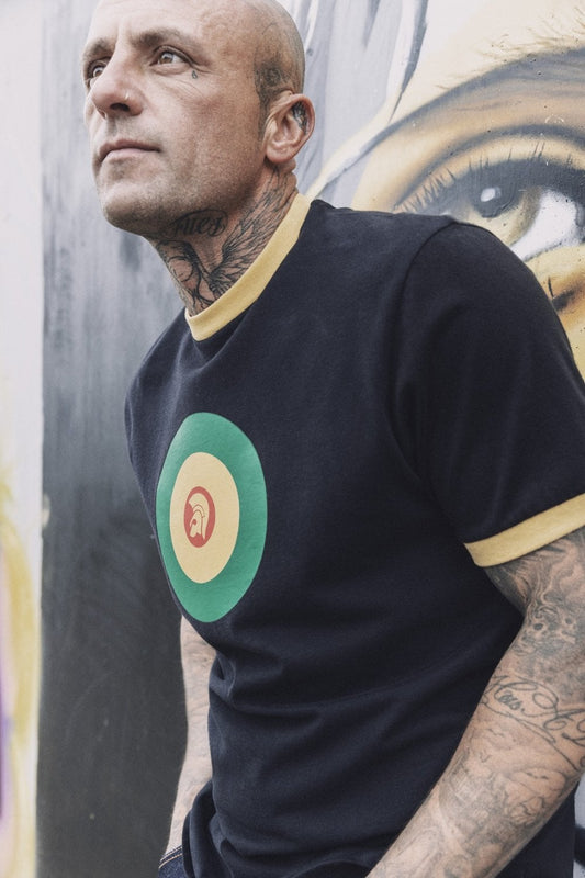 Trojan Records Men's TR9036 Target Ringer Tee Shirt Black