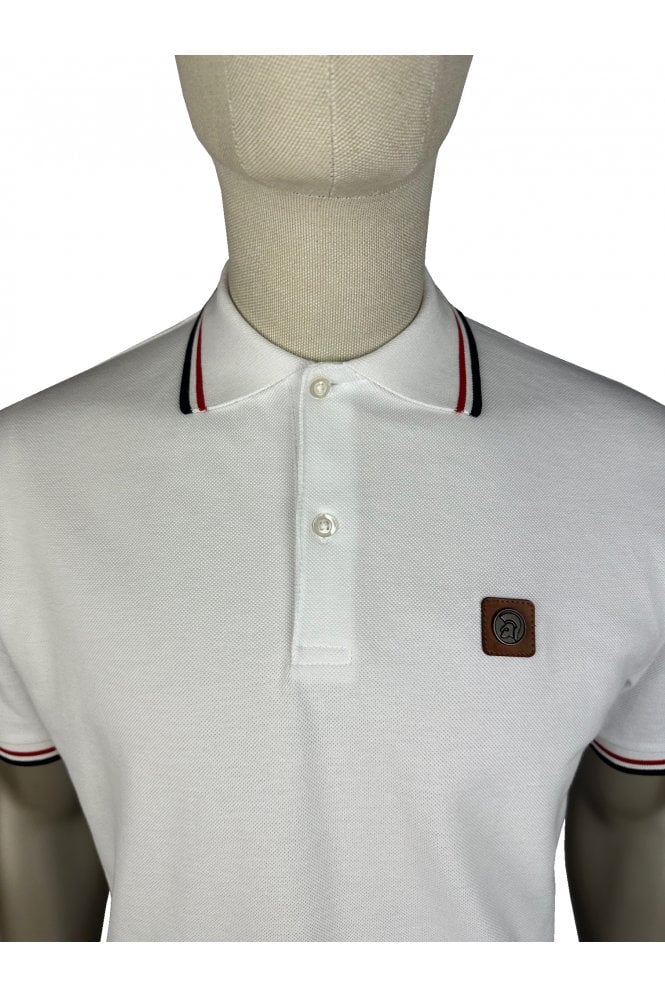 Trojan Records Men's TC1041 Three Colour Tipped Pique Polo Shirt White