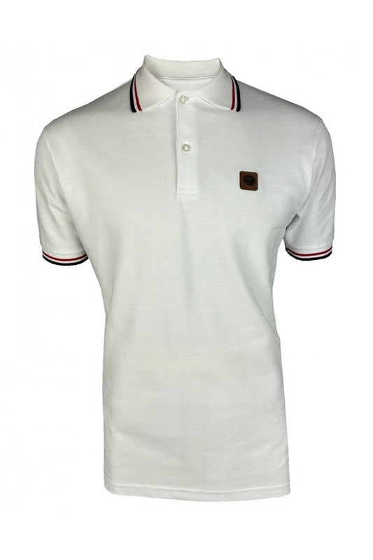 Trojan Records Men's TC1041 Three Colour Tipped Pique Polo Shirt White