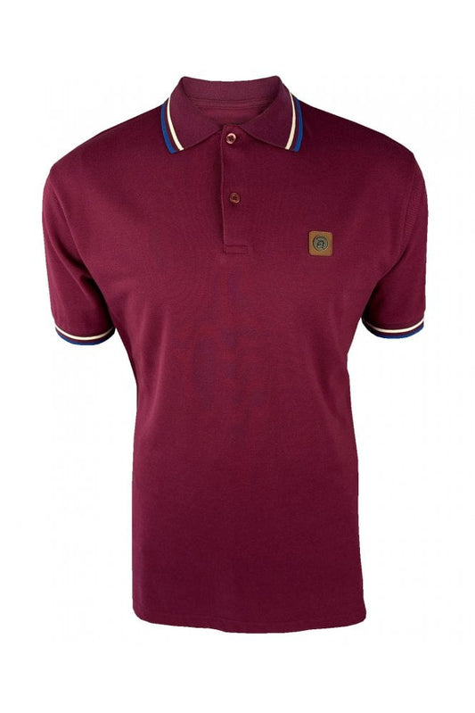 Trojan Records Men's TC1041 Three Colour Tipped Pique Polo Shirt Port