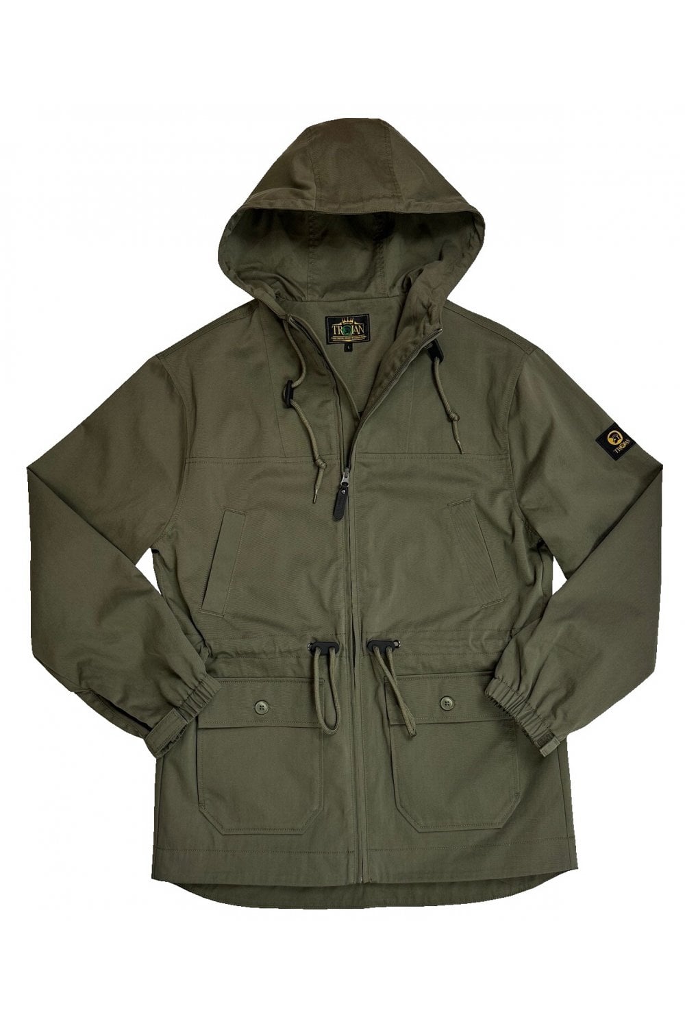 Trojan Records Men's TC1053 Twill Badged Parka Coat Army Green