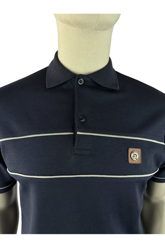 Trojan Records TR9127 Twin-Piped Plain Polo Shirt Navy Blue