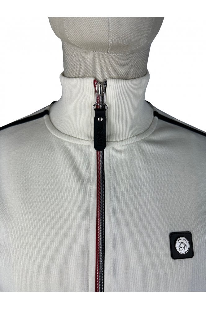 Trojan Records Men's TR9050 Twin-Stripe Contrast Zip Track Top Ecru